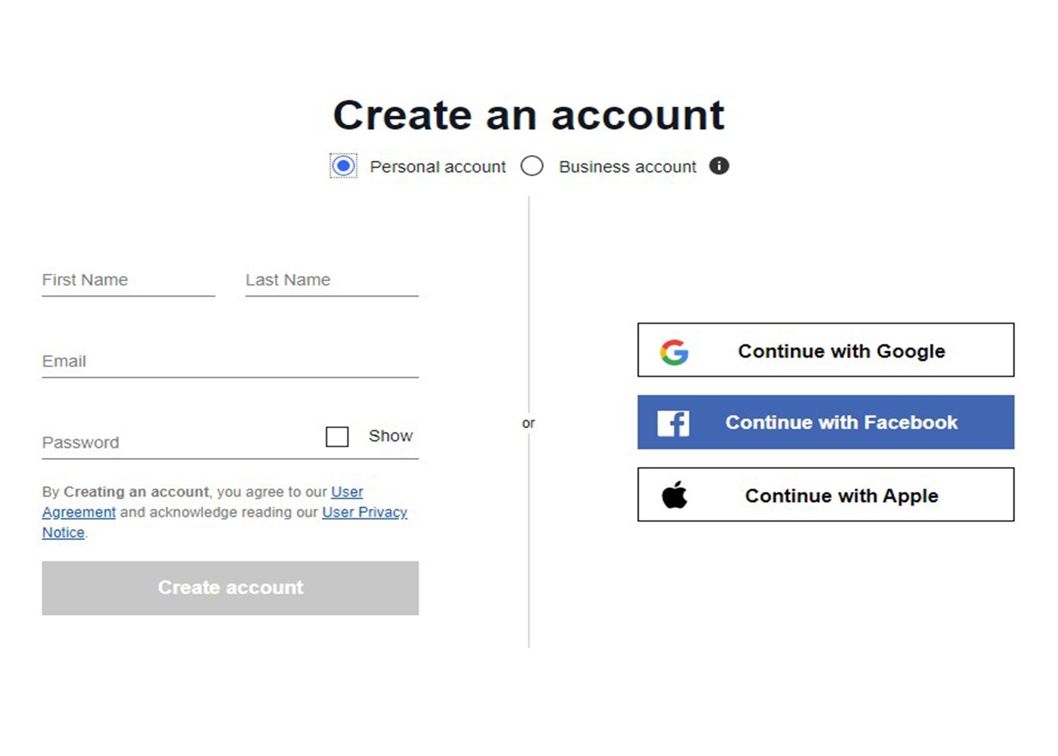 create ebay personal or business account